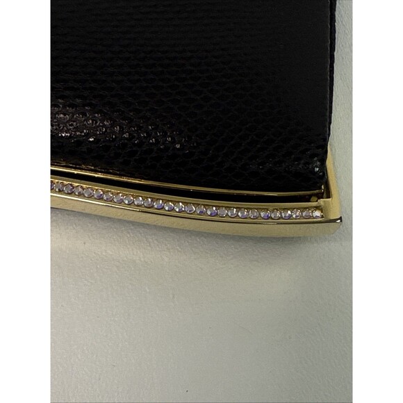 Judith Leiber Black Lizard Snakeskin Leather Rhinestone Clutch Bag Comb Vintage - Picture 5 of 16